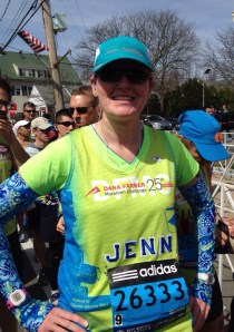 At the starting line, ready to run.